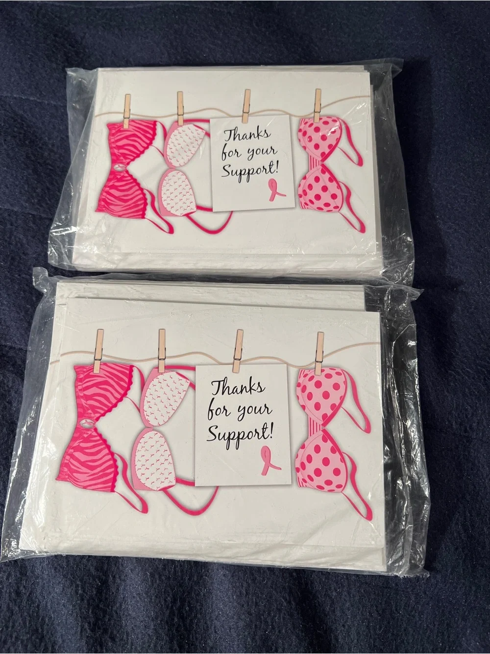 “Thanks for your Support” Pink Bra Note Cards for breast cancer survivors